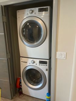LG Front Load Washer & Gas Dryer Set Matching Washing Machine only used a couple of times a month.