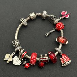 Jewelry Pandora 925 sterling silver gold tone 6.75” charm bracelet with 14 charms