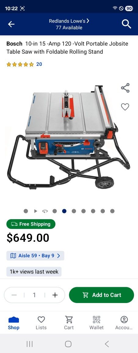 Bosch 10-in 15 -Amp 120 -Volt Portable Jobsite
Table Saw with Foldable Rolling Stand