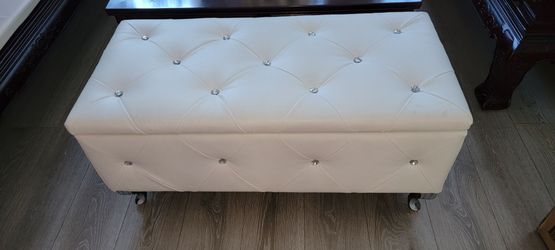 White Tufted Storage Bench