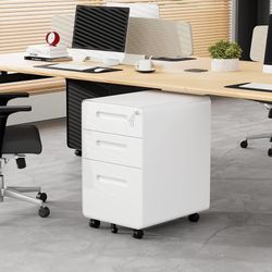 3 Drawer Mobile File Cabinet with Lock and 4 Keys, Small Vertical Metal Rolling Filing Cabinet Under Desk for Home Office Organizer Letters/Legal/A4 H