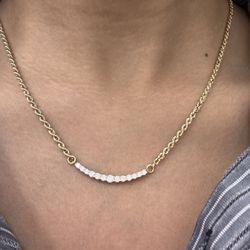 Diamond Bar Pendant Rope Chain Necklace 