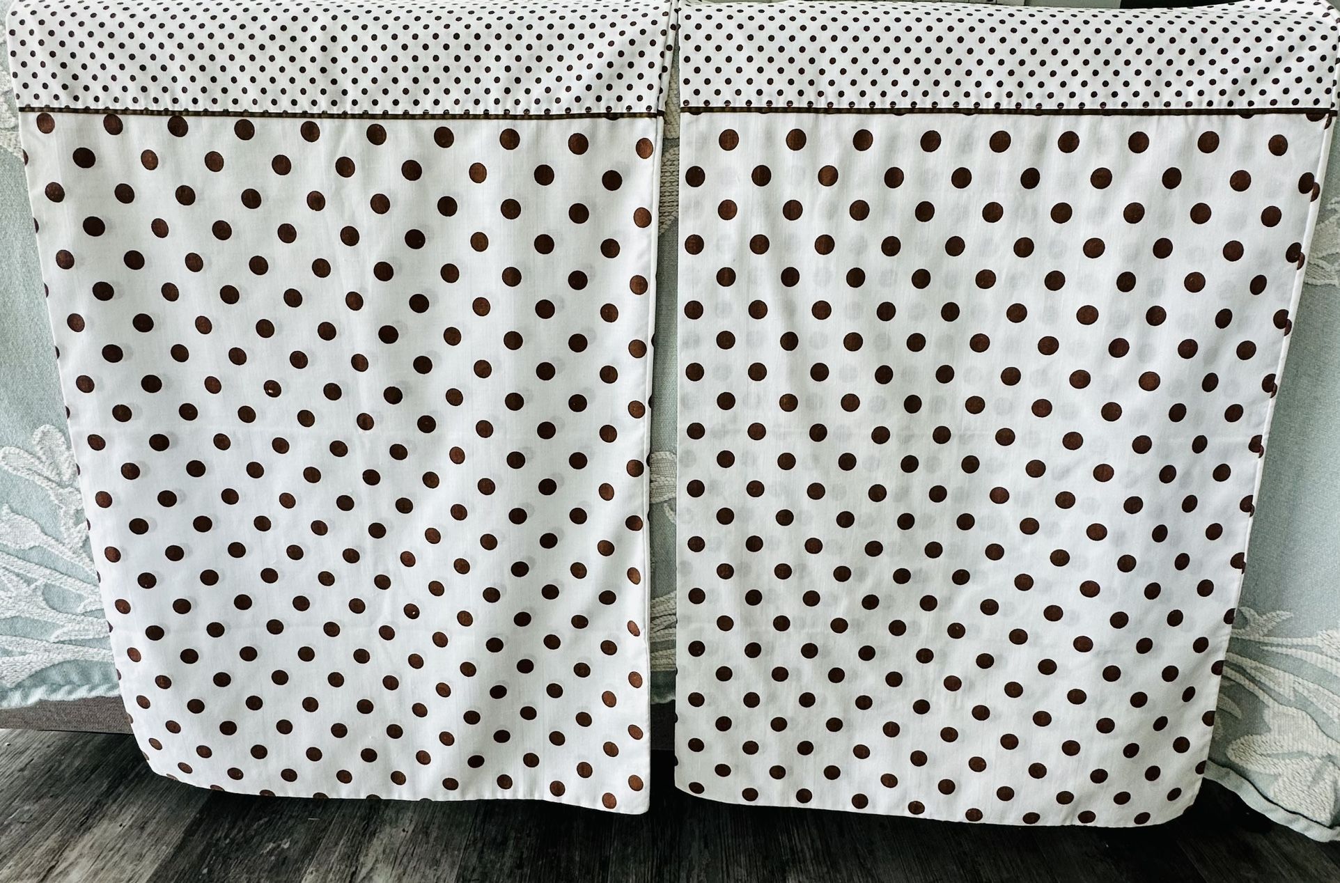 Set of 2 Vintage Morgan Jones 50/50 no iron muslin standard size pillow cases. Dark Chocolate brown polka dots on crisp white background. Unused