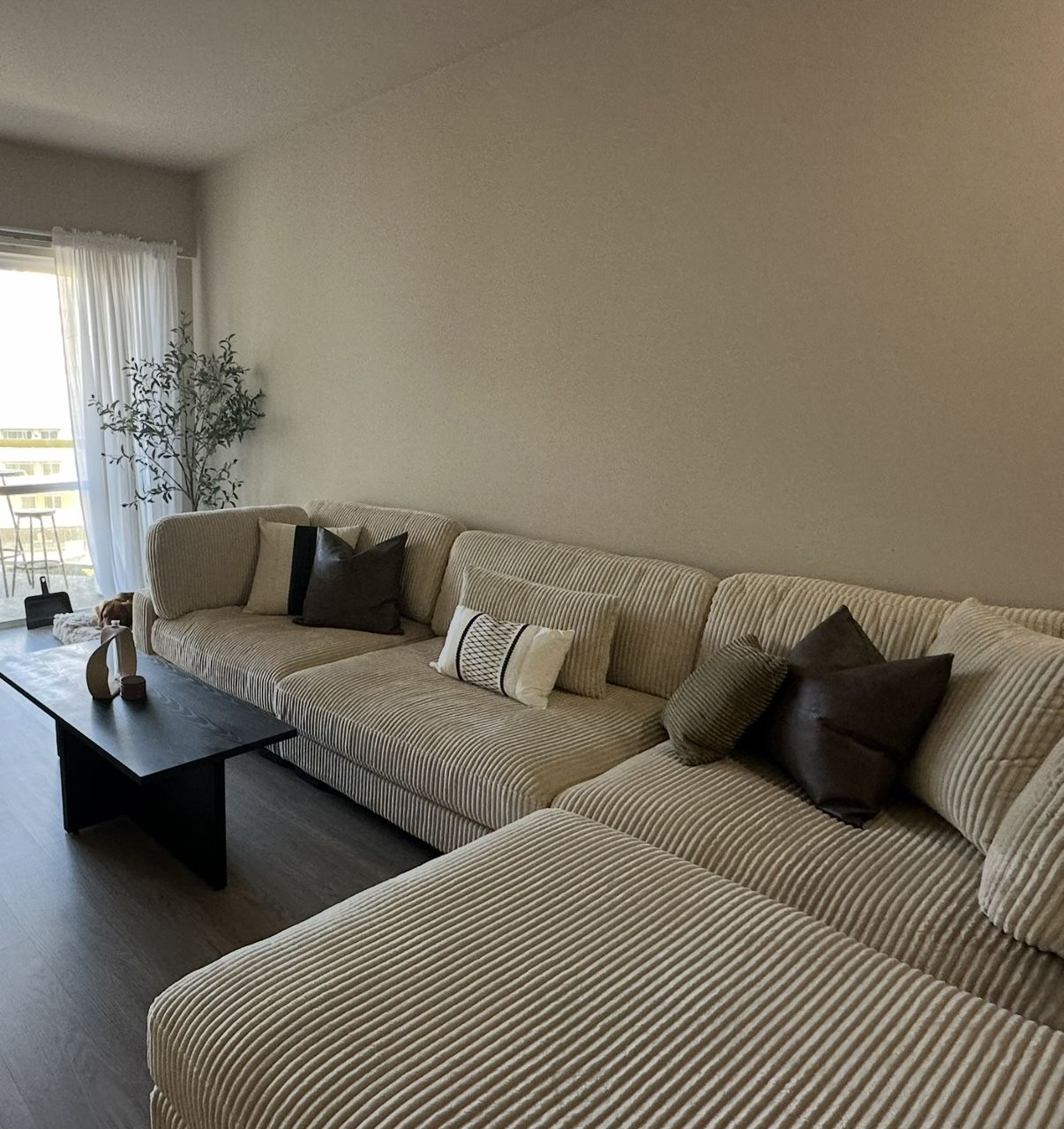 Modular Sectional Sofa - “Brinsley” Sofa; Light Beige Corduroy 135"Wide