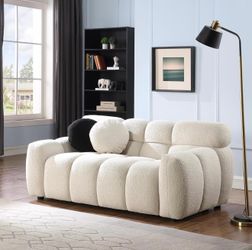 Sofa,2 Seat Cozy Teddy Velvet Fabric Minimalist Square Tufted Design with Cloud Touch (Beige