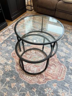 Round Glass Coffee Table with Black Metal Frame