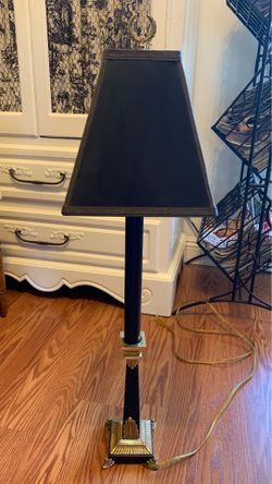 Black iron and brass lamp