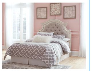 Full sized Ashley Furniture Realyn upholstered headboard