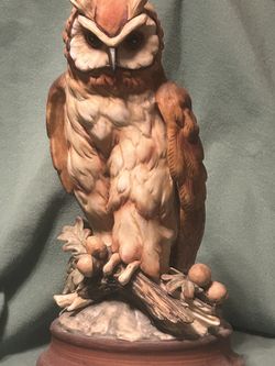 Great Horned Owl Statue, Hand Painted Porcelain Owl