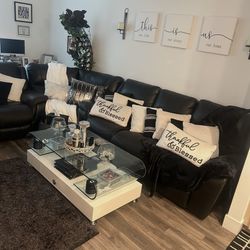 Black Leather Sectional Sofa – 3 Recliners – $500 (Great Deal!)