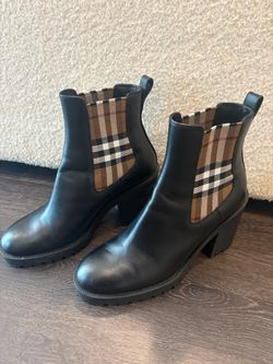 Burberry Check Panel Leather Ankle Boots - Black Chelsea Boots