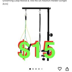 Foldable Pet Dog Grooming Arm with Clamp, Dog Grooming Loop Noose & Two No Sit Haunch Holder (Single Arm)