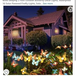 Wind Swaying 2 Pack Outdoor Butterfly Decor Lights, Waterproof 16 Solar Powered Firefly Lights, Solar Fairy Garden Lights, Solar Outdoor Lights, Garde