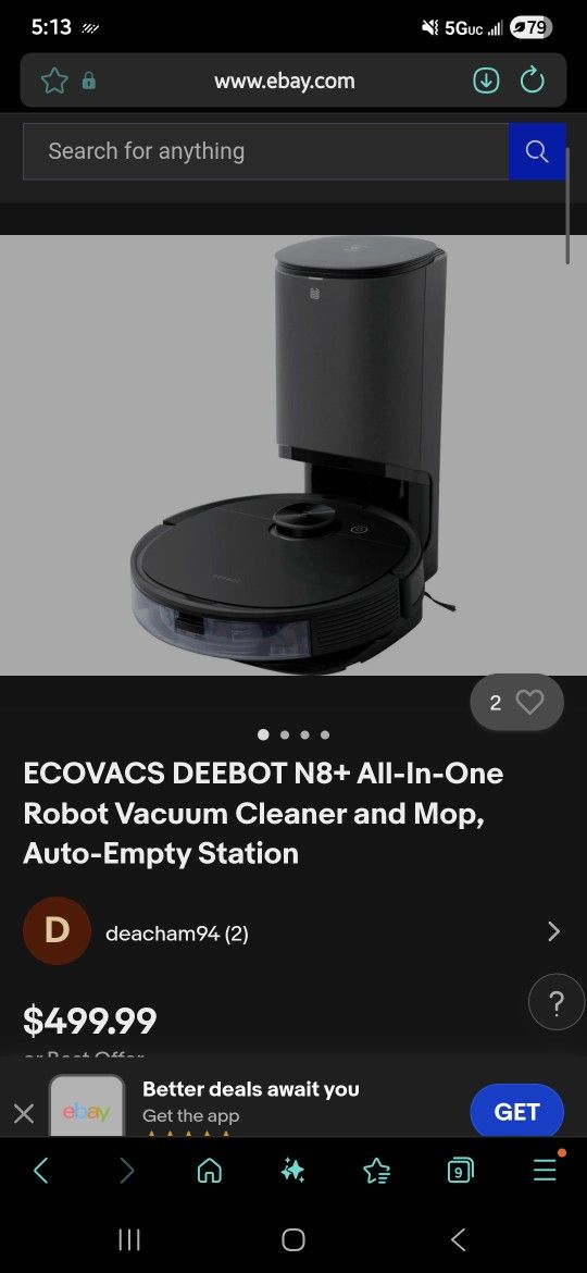 BRAND NEW IN BOX Ecovacs DEEBOT N8+ Laser mapping Robot Vacuum and mop with self-emptying bin