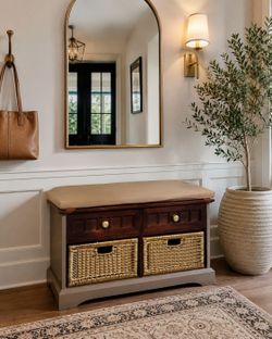 Entryway storage bench with baskets - refinished