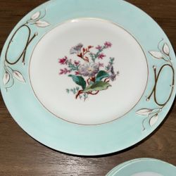 🩵 Antique Haviland Limoges France Porcelain Set – 13 Pieces – Hand-Painted Florals, Mint Rim, Gold Detail (c. 1900)