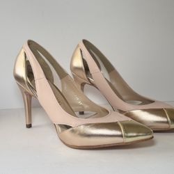 Women's Nude Pink and Gold Pointed-Toe High Heels Size 7.5