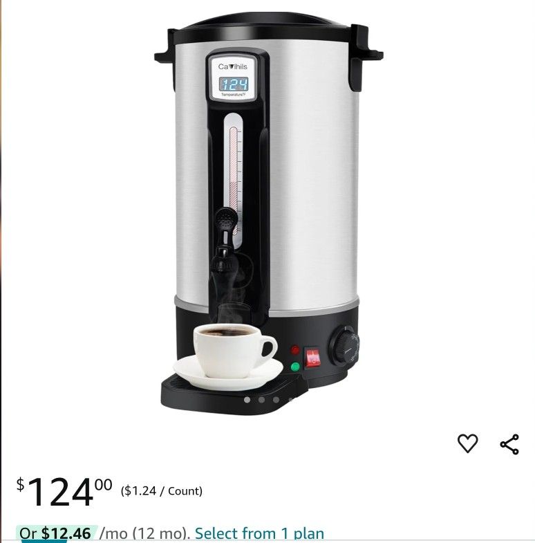 Large Coffee Urn,100-Cup Coffee Maker with Temperature Control and Display,Premium Stainless Steel Hot Water Percolate and Dispenser for Commercial