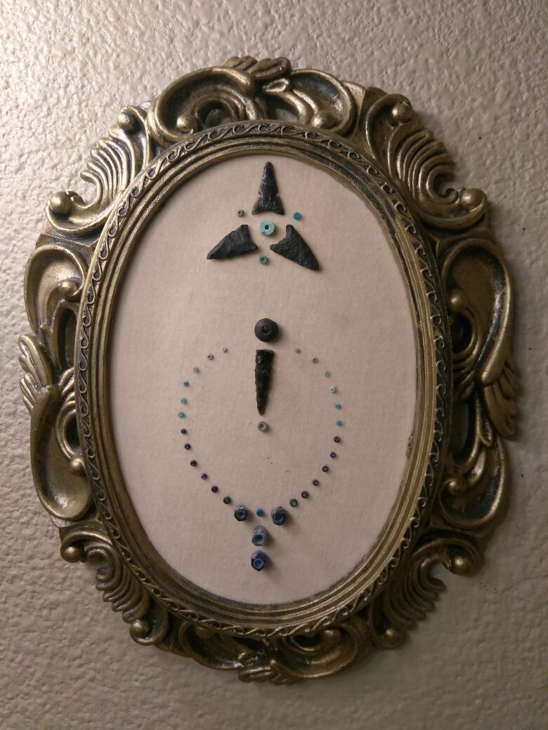 Authentic Native American Indian arrowheads and Beads framed