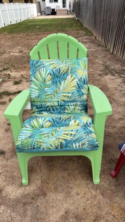 Green Plastic Adirondack Chair with Cushions