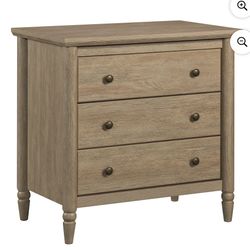 My Texas House Monroe 3 Drawer Nightstand with USB, Brushed Oak Finish