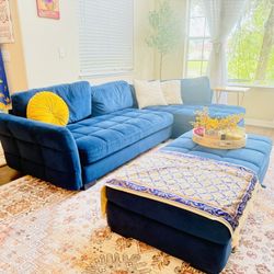 Blue modular sectional sofa velvet set 