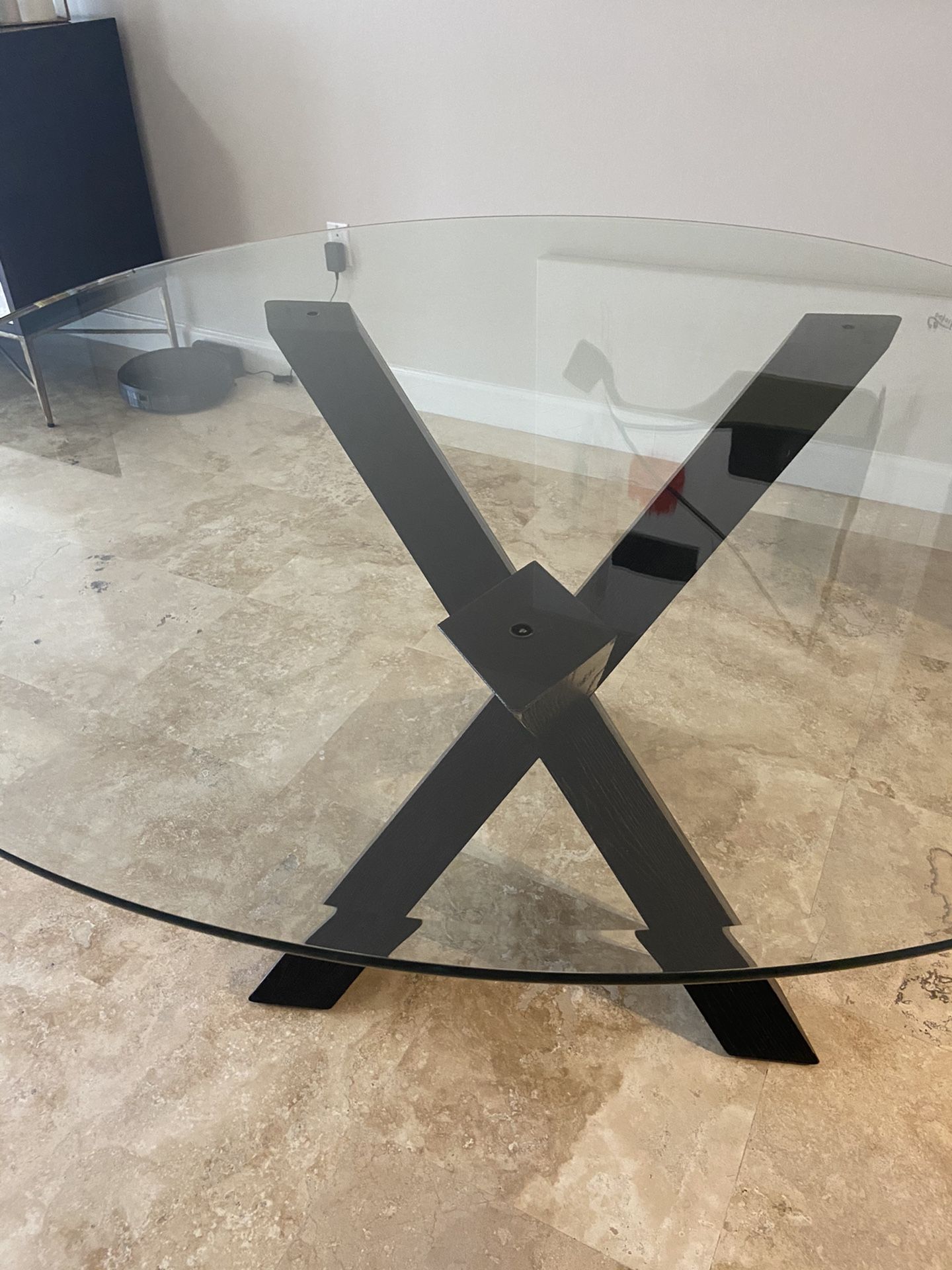 54’ Round Glass Dining Table with Espresso color base