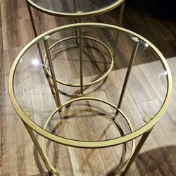 Glass End Tables - Gold (x2)