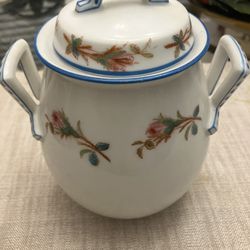 ANTIQUE ENGLISH HAND PAINTED PORCELAIN SUGAR BOWL