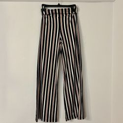 Hot Kiss Striped Pants Red, Black + Cream sz small roll over waist straight leg