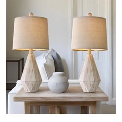 20.25" Rustic Table Lamp Set of 2 for Bedroom Living Room Vintage Retro Traditional Nightstand Bedside Lamps Kids Room Study Room Office with Linen Sh