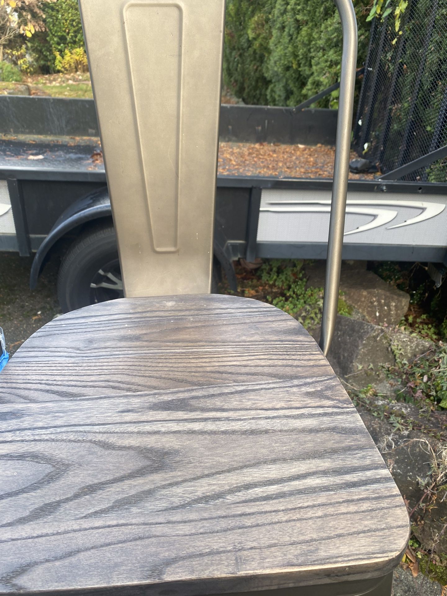 Set Of 4 Counter Height Quality Chairs Or Stools With Detachable Backs - Metal With Wood Seats.