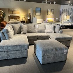 Light Grey 2pc Double Chaise Sectional Couch
