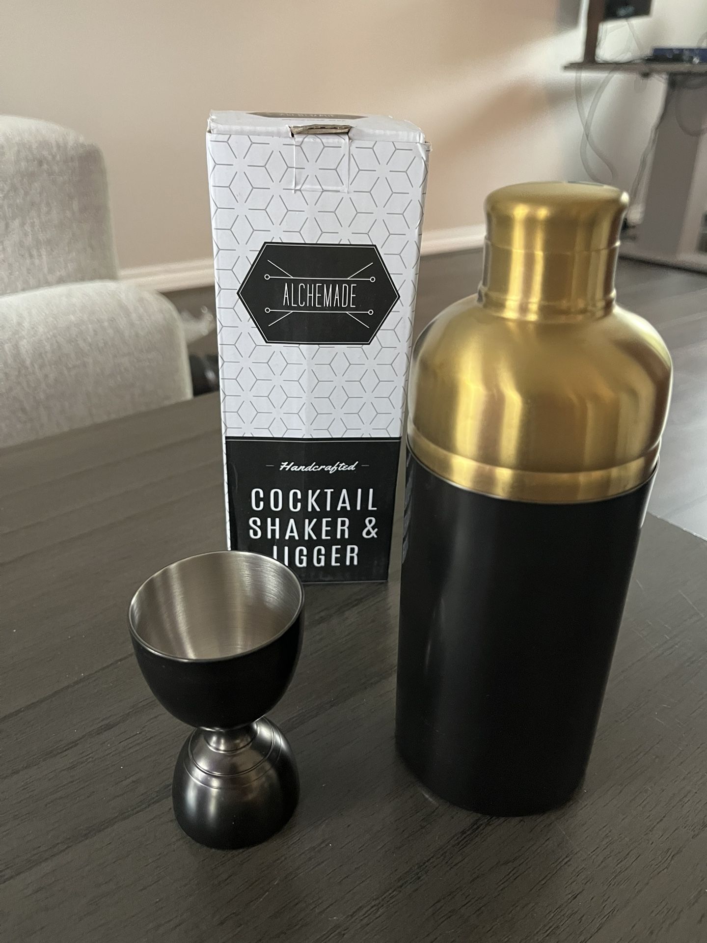 Alchemade Nickel & Brass Cocktail Shaker & Jigger Set