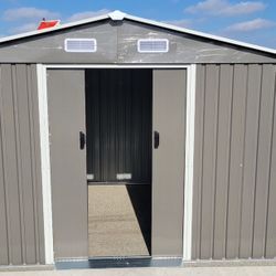 (New in box need assemble) 6’ L x 8’ W x 6.3’ H Metal Storage Shed Outdoor Garden Backyard 6x8 Storage.
