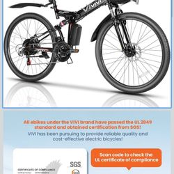 Vivi M026TGB Electric Bike 26" Electric Bike for Adults, Peak 750W Folding Electric Mountain Bike, 48V Removable Battery Ebike, 21 Speed Ebike, Top 22