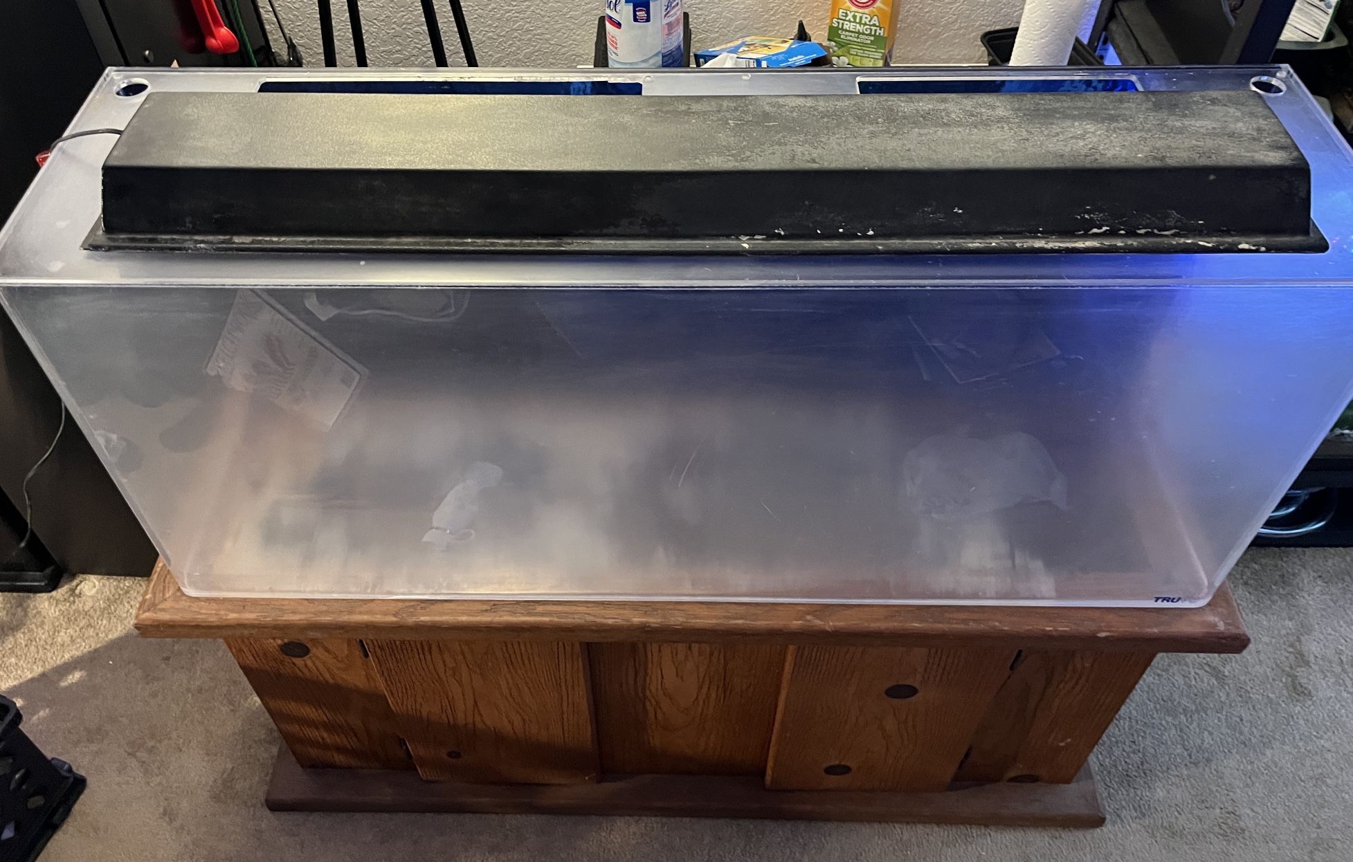(Temporarily In Use) TRUVU 60g Aquarium (repaired) with Light & Solid Wood Stand