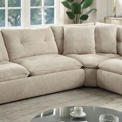 Brand New Beige Super Plush Chenille Sectional Sofa (Pillows Included)