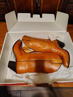 Vintage Rare Justin Boots Amber Brown Leather Heeled Cowboy Boots Sz 6 B