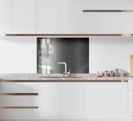 Tempered Glass Kitchen Backsplash – Silver Design / Wall Art (30” x 18”)