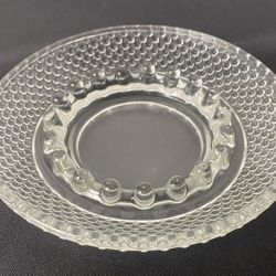 Vintage Hobnail HOB Nob Clear Round Glass Retro Ashtray Raised Lip 6.25" Rare Antique 