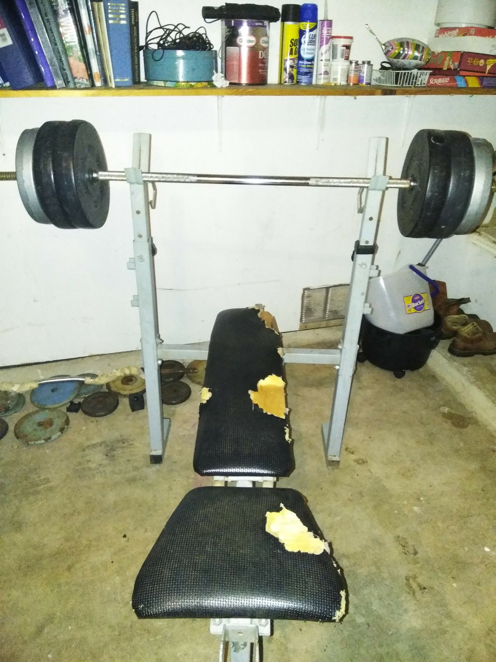 Weight bench plus 1 set of weights (the 2 Blk weights) I'll throw in weights for an extra hundred obo
