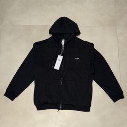 NEW Alo Mens Large Black Zipper Hoodie 