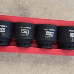 1/2-Inch Drive Impact Socket Set, Inch, Cr-Mo, 6 Point, 1-13/16",1-7/8", 1-15/16", 2", 4-Piece 1/2" Dr. Spindle Axle Nut Impact Socket Set, Impact Gra