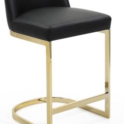 Black Leather Barstool W/ Gold Legs