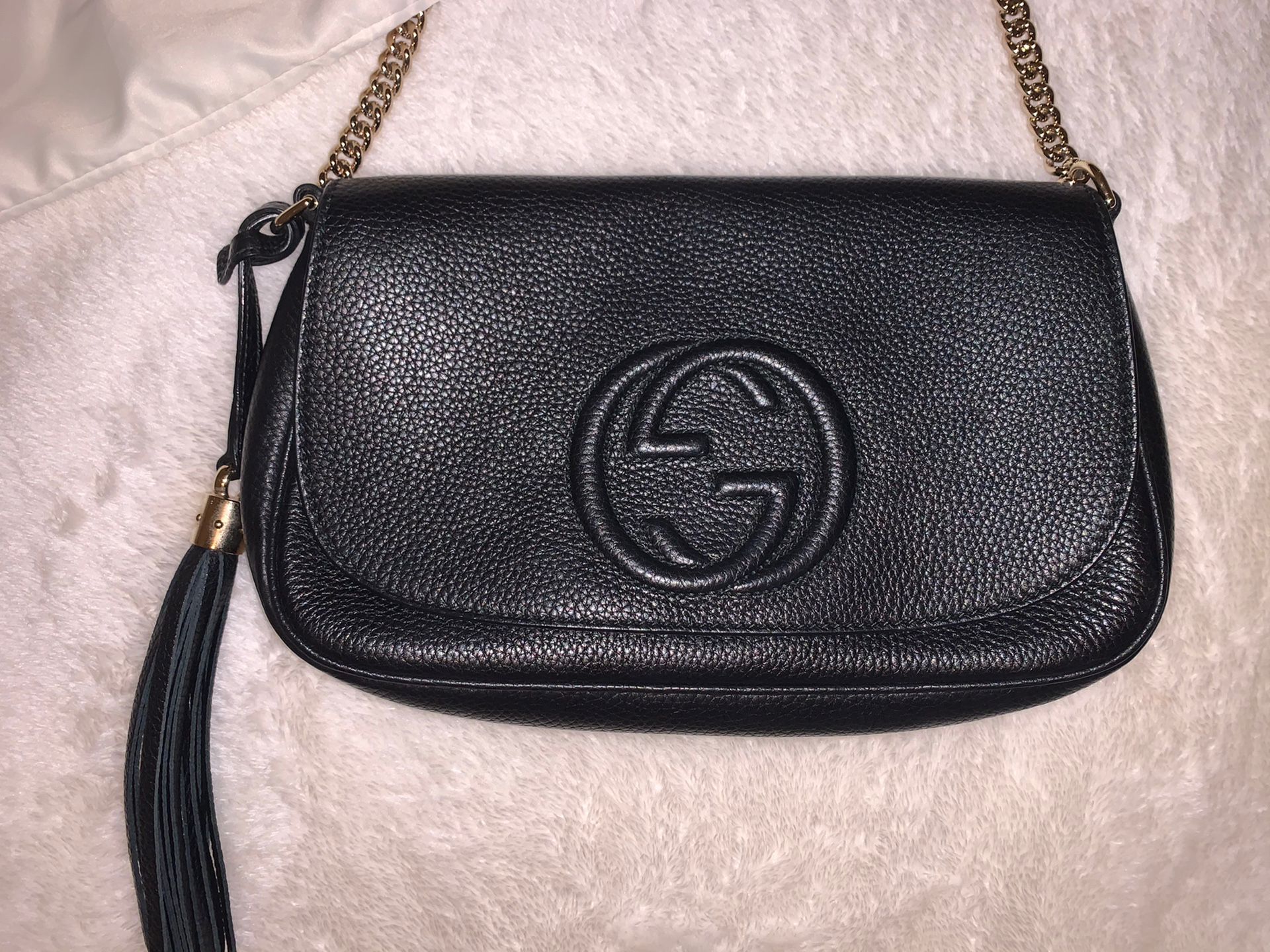Gucci Soho Crossbody Tassel Black Leather Shoulder Bag Original