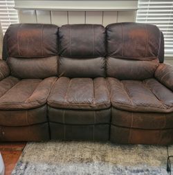 CHEERS Dual Power Reclining Sofa - Brown Leather 86" Electric Couch