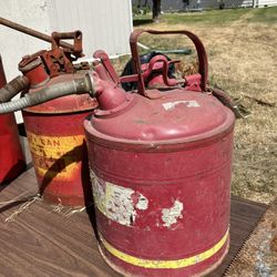 Two 5gallon Gas Safety Cans With Attached Spouts