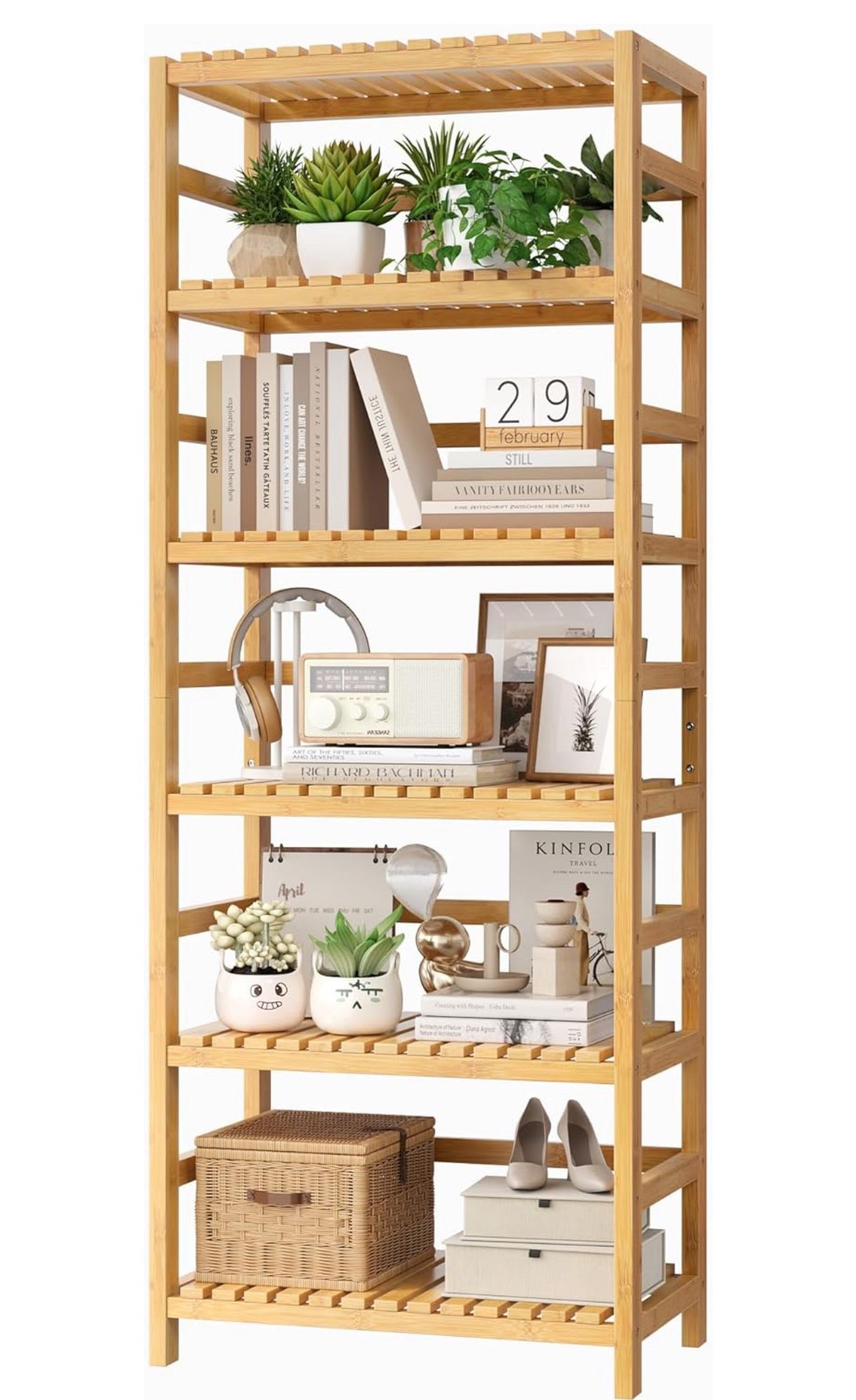 Bamboo Shelf, Bamboo Bookcase with Adjustable Shelves
