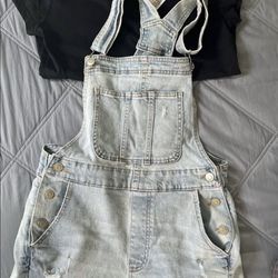 Denim Shortalls And New Shirt- Size 3-5 Junior 
